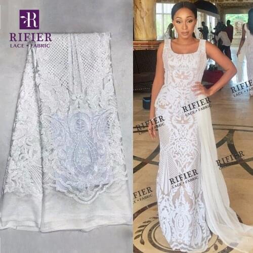 White Sequined Embroidered Guipure Lace Fabric For African India Women Wedding Dress Sewing Noble Style French Sequins Net Laces