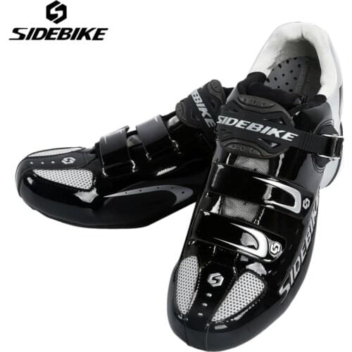 SIDEBIKE Road Cycling Shoes Black Zapatillas Ciclismo Rubber PU Breathable Mens Road Bikes Shoes Auto-lock Bicycle Riding Shoes