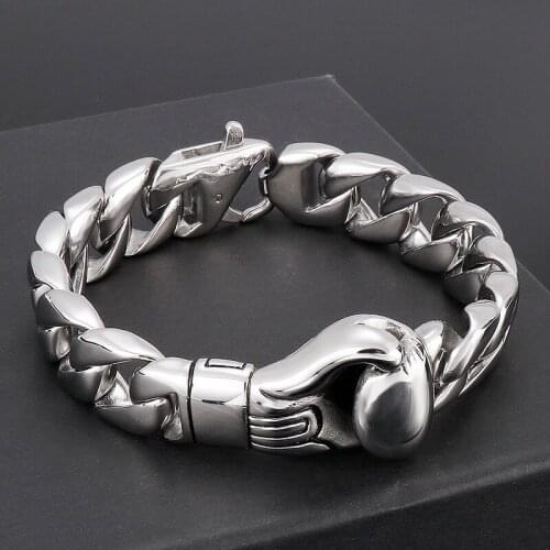 316L Stainless Steel Cuban Chain Bracelet Punk Style Mens Gloves Titanium Steel Jewelry