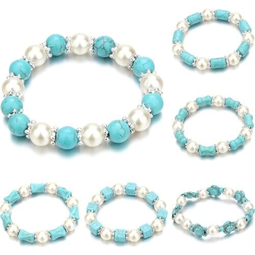 Natural Pearl Blue Stone Charm Beaded Bracelets for Women Chain Charm Bracelet Birthday Party Gift Ewelry Valentines Present