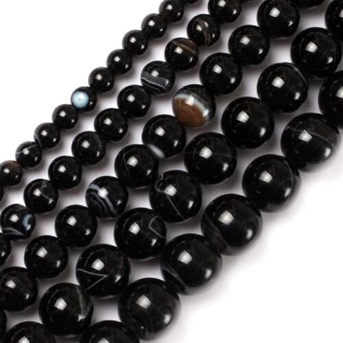 6-18mm Natural Round Stripe Black Agates Carnelian Onyx Beads For Jewelry Making beads 15'' Needlework DIY Beads Trinket