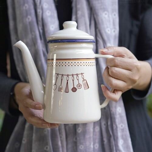 Enamel Tea Pot Household Coffee Pot Cartoon Porcelain Pitcher Cold Water Kettle Kitchen Oiler Japanese Style Heat-Resistant