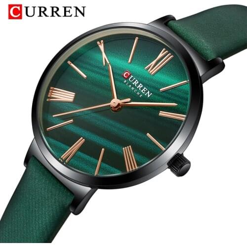 CURREN Luxury Watches for Women Malachite Green Quartz Dress Ladies Bracelet Wristwatch with Leather Female Clock Waterproof