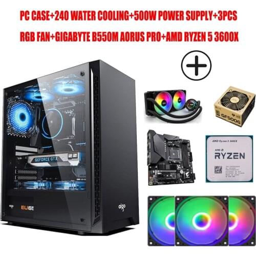 PC Case+Gigabyte B550M AORUS PRO Motherboard+AMD Ryzen 5 3600X Processor+240 Water Cooling+Rated 500W Power Supply+3 PCS RGB Fan