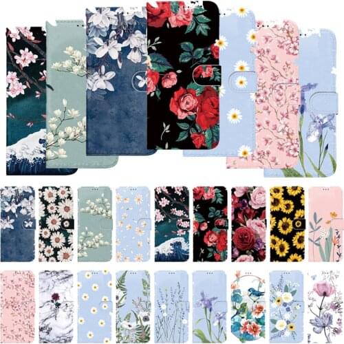 S21 A51 Flowers Case on for Samsung Galaxy S20 FE A50 A52 A32 A71 A21S A12 S10 S20 Plus A20e Funda Wallet Leather Covers Shell