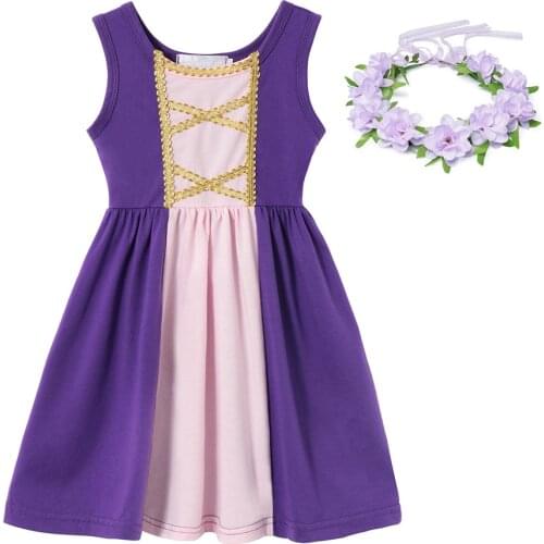 Girls Fancy Princess Rapunzl Dresses Children Cosplay Costume Clothes Kids Cotton Casul Sundress Baby Halloween Party Dress up