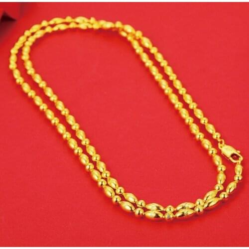 MxGxFam ( 80 cm x 4 mm ) Long Beads Necklaces for Men Women 24 k Pure Gold Color Fashion Jewelry Nickel Free