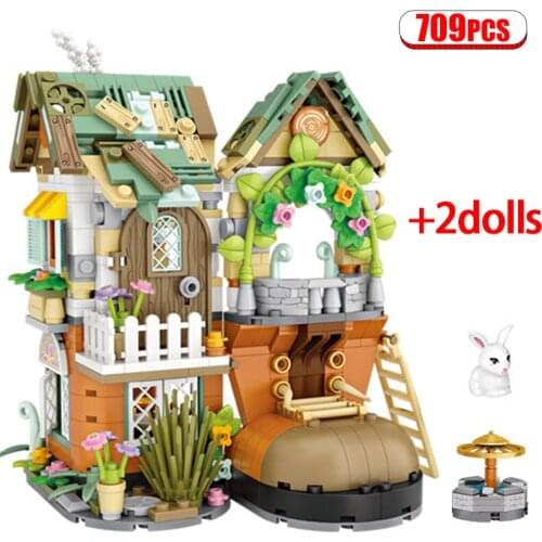 709pcs Mini City Street View Forest Cabin Tree House Building Blocks Friends Animal Flower Figures Bricks Toys For Kids Gifts