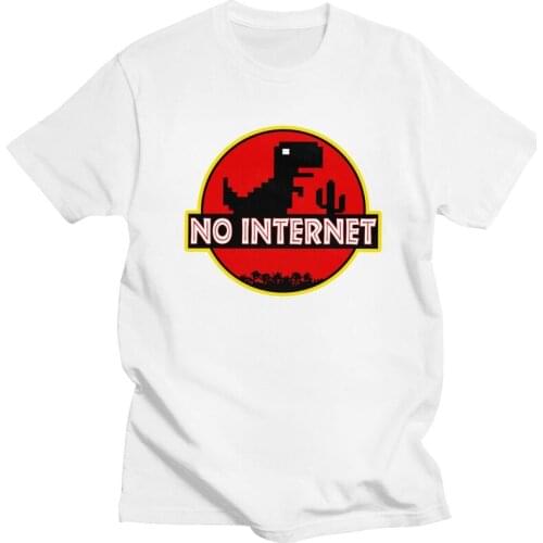 No Internet Funny Dinosaur T Shirt Men Short Sleeves Soft Cotton T-shirt Casual Cartoon Dino Geek Tee Tops Streetwear Tshirts