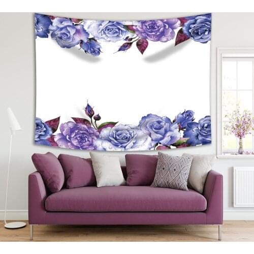 Tapestry Roses Flower Buds Floral Frame Classic Watercolor Style Artwork Printed Purple Blue Burgundy
