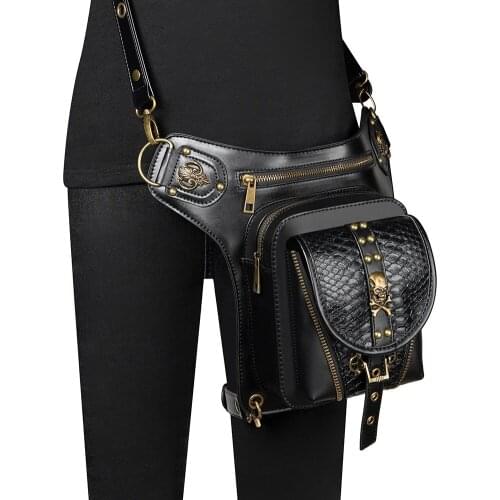 Hot Supply European and American Punk PU Leather Womens Shoulder Bag Halloween Outdoor Leisure Multi-Function Running Bag