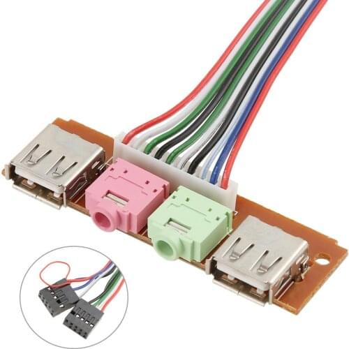 I/0 Audio Output Input Dual USB Front Panel Board Cable USB Audio Panel Installation Part for Computer Case USB 1.0/USB 2.0