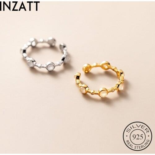 INZATT Real 925 Sterling Silver Round Opal Adjustable Ring For Fashion Women 18k Gold Fine Jewelry Punk Minimalist Accessories