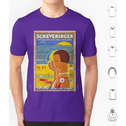 Scheveningen , The Hague , Netherlands , Colorful Vintage Travel Poster T Shirt DIY 100% Cotton 6xl Scheveningen The Hague