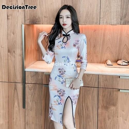 2021 lace sexy full sleeve cheongsam dress party evening female chinese style improved qipao chinese dress elegant party dress
