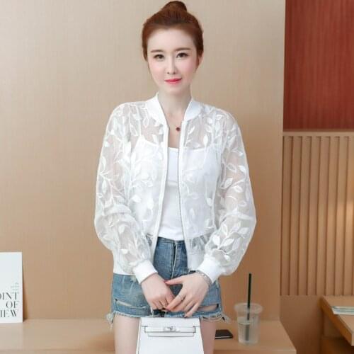 New Summer Lace Jacket Women Sunproof Basic Coat Thin Long Sleeve Casual Female Bomber Baseball Zipper Jacket Sunscreen Outwear