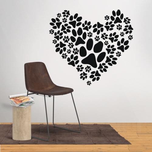 Cute Paw Prints Heart Wall Art Sticker Vinyl Decal Animal Dog Love Pet Wall Decal Pets Shop Decoration Vinyl Paw Murals AY313