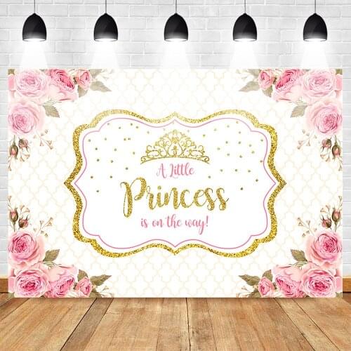 Mehofoto Baby Shower Photo Backdrop for Photography Little Princess Newborn Flower Background Gold Crown Birthday Party Booth