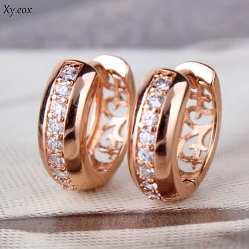 Fashion Rose Gold Crystal Huggie Hoop Stud Earring Womens Jewelry Gifts