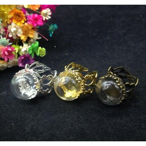 100sets/lot 15mm glass globe flower ring findings set glass globe set glass vial ring glass cover fashion DIY jewelry accessory