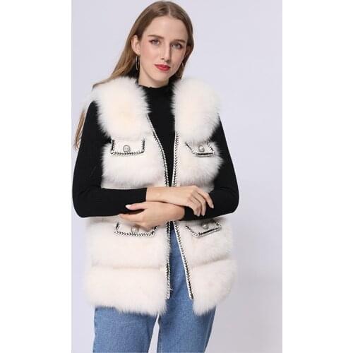 Real Fox Fur Vest White Plush Winter Ladies Short Fashion Elegant Korean Style Women Fur Coat MJF-FV-09