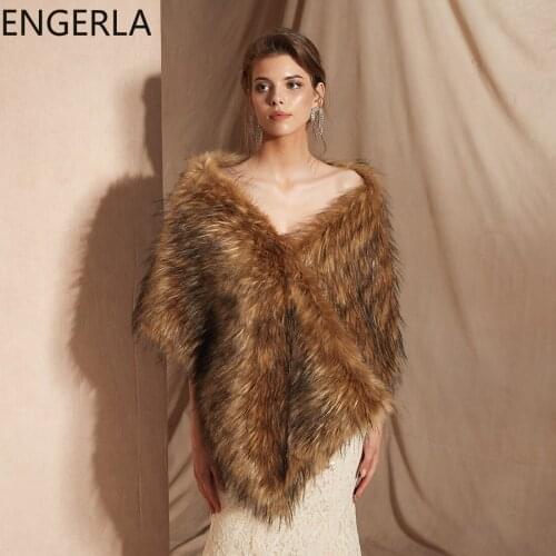 2021 New Faux Fur Collar High Quality Brown Fur Scarf Luxury Fashion Autumn and Winter Warmth Bridal Wedding Dress Shawl