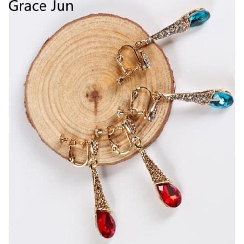 New Arrival Rhinestone Crystal Water Drop Shape Clip on Earrings Non Pierced for Women Gorgeous Screw Cuff Earrings Good Gift