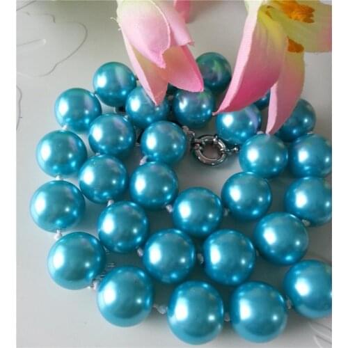 New (Min Order1) Charming! 14mm Blue South Sea Shell Pearl Necklace Sweater Chain Beads Girl Jewelry Making Design Natural Stone