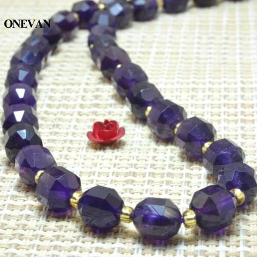 ONEVAN Natural A Amethyst Deep Purple Crystal Quartz Faceted Cylinder Beads 7x8mm Stone Bracelet Jewelry Making Diy Design