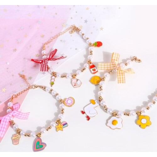 Cat Collar with Pearl and Flower Pendant Adjustable Safety Charm Kitten Collars Cute Lovely Necklace for Pets Puppy Dogs