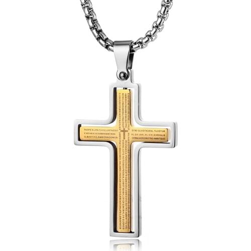 Religion Bible Cross Pendant Necklace Gold Color Stainless Steel Rotatable Crucifix Necklaces for Christian Jewelry