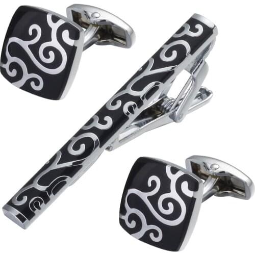 A luxury Black Enamel Cufflinks Gift Set men auspicious clouds Tie Clip Wedding Jewelry Tie Shirt Cufflinks tie clip