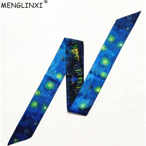 Van Gogh Oil Painting Skinny Silk Scarves For Ladies 2020 New Design Scarf Women Bag Scarves Head Scarf Neckerchief