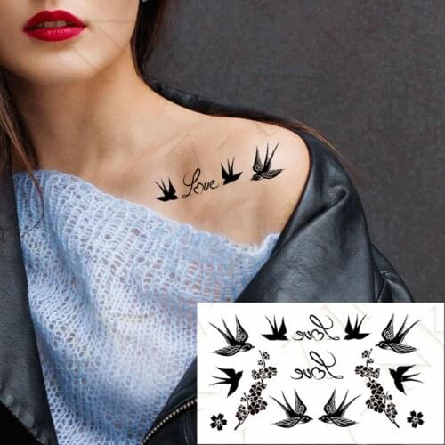 Waterproof Temporary Tattoo Animal Swallow Bird Letter 'love' Flower Art Tatto Water Transfer Fake Flash Tatoo For Man Woman Kid
