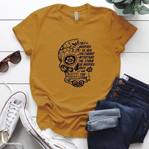Skull Flower Funny Print Women Tshirts Round Neck Summer Vintage Summer Funny Woman Shirts Tee Shirt Femme Aesthetic Clothes Top
