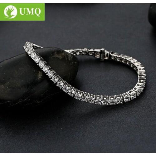 UMQ 100% 925 Silver White Bracelets For Women Wedding Bride Band Party Jewelry Shiny Full CZ Bangle Girls Gift Wholesale