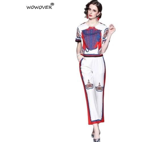 Womens Clothing Two Piece Set 2021 Summer Fashion Runway Designer Short Print Crop Top and Pants Suit Casual Female Outfits