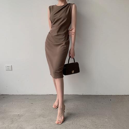Hepburn French Pleated Slim Package Hip Dress 2020 New Female Summer Long Section Careful Machine Straight Dress