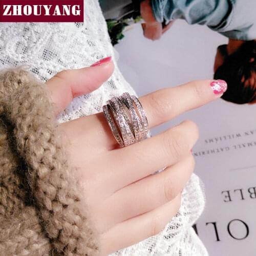 ZHOUYANG Rings For Women Cross ring Luxury Wedding Engagement Hollowed-out Cubic Zirconia Silver Color Fashion Jewelry DD017