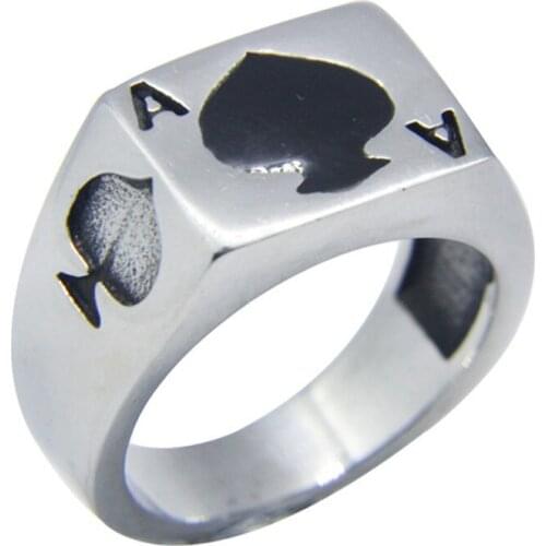 1pc Newest Cool Poker Spade A Ring 316L Stainless Steel Jewelry Punk Style Love Heart Ring
