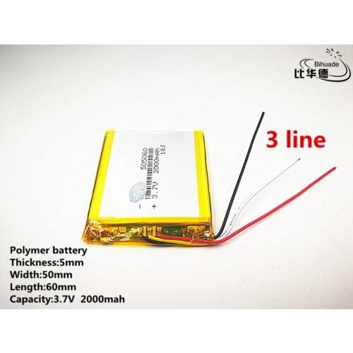 10pcs/lot 3 line Good Qulity 3.7V,2000mAH,505060 Polymer lithium ion / Li-ion battery for TOY,POWER BANK,GPS,mp3,mp4