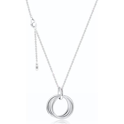 100% 925 Sterling-Silver-Jewelry Circle of Love Necklaces Free Shipping