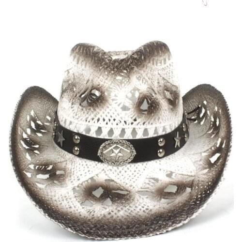 2019 100% Handmade Summer Womens Mens Hollow Sun Sun Hat With Fashion Belt SWestern Cowboy Jazz Sombrero Sun Cap