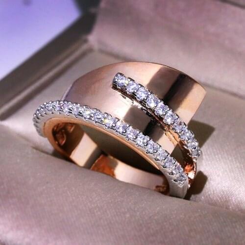 2019 Luxury Female Big Crystal Zircon Stone Ring rose Gold Wedding Jewelry Promise Engagement Rings For Women