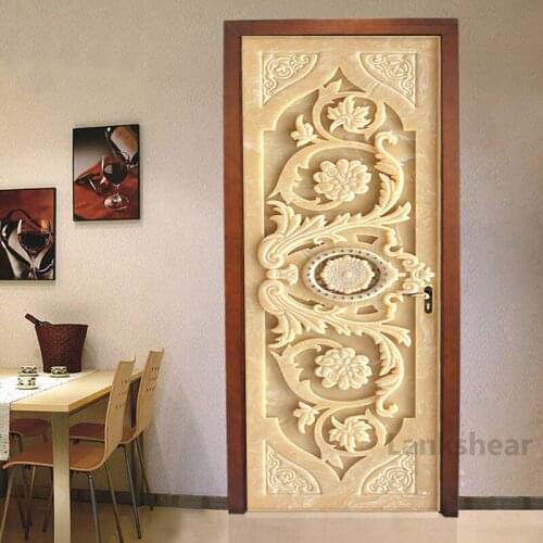 3D Stereo Jade Pattern Door Sticker Pvc Self-Adhesive Waterproof Wallpaper Chinese Style Classic Restaurant Door Poster Stickers