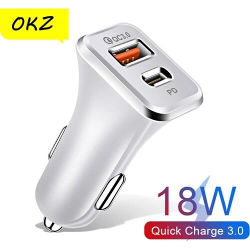 OKZ USB Car Charger Quick Charge 3.1A QC3.0 QC SCP PD Type C 36W Fast Car USB Charger For iPhone Xiaomi huawei Samsung Phone