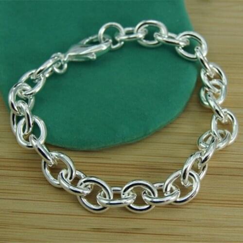 BABYLLNT Womens Fine Jewelry 925 Sterling Silver 8 Inch Thick Chain Lobster Clasp Charm Bracelet Bileklik For Girl Gift