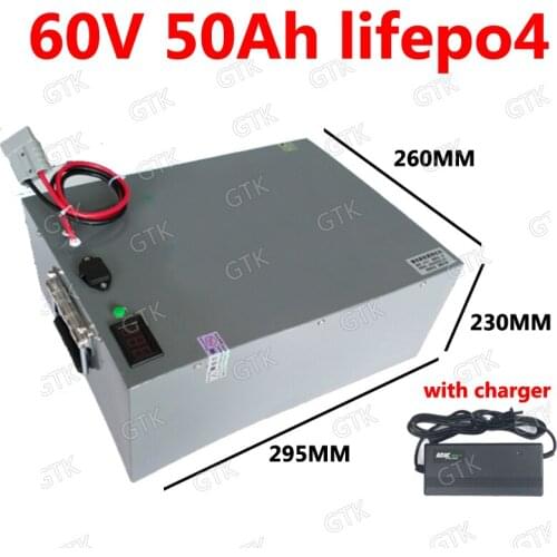 GTK 60V 50AH lifepo4 battery BMS 60A lithium bateria for 2500W 3500w scooter Inverter EV bike Tricycle caravan van + 5A charger