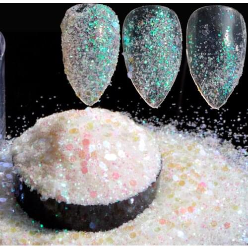 10ml/Box Glitter Powder Tips Mystic Clear Transparent Green Muticolor Mixed Size Powder Sheet Shiny Holo Nail Decoration 296