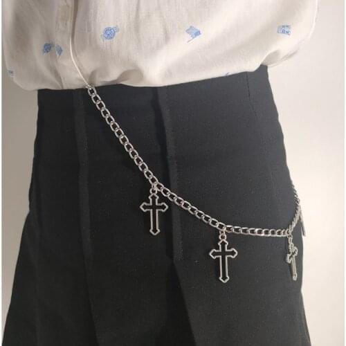 Punk Hip-hop Trendy Hollow Cross Waist Pants Chain Men Women Silver Color Metal Trousers Chain Keys Chain Clothing Accessories